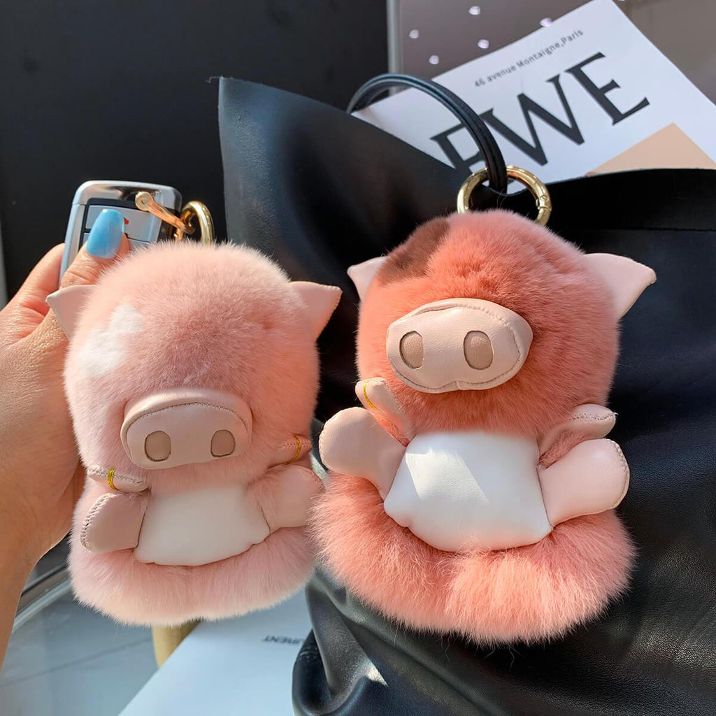 Fluffy Stuffed Pig Bag Charm, 5.5inch 100% Polyester Animal Keychain - AOSKID