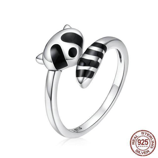 100% 925 Sterling Silver Open Adjustable Raccoon Ring - AOSKID