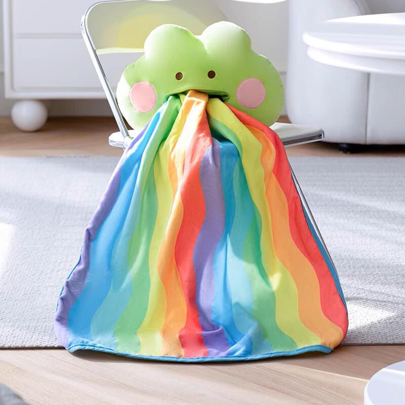 2-in-1 Cute Frog Stuffed Hugging Pillow with Flannel Blanket - AOSKID