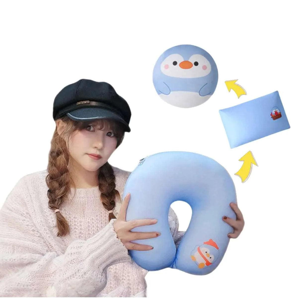 3-in-1 deformable neck pillow plush toy, Ideal for Airplanes and Cars - AOSKID