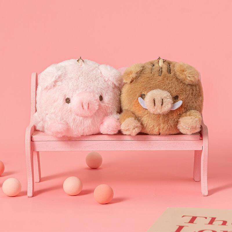 Cute Plush Pig Stuffed Animal Bag Charm Keychain (Pink, Brown) - AOSKID