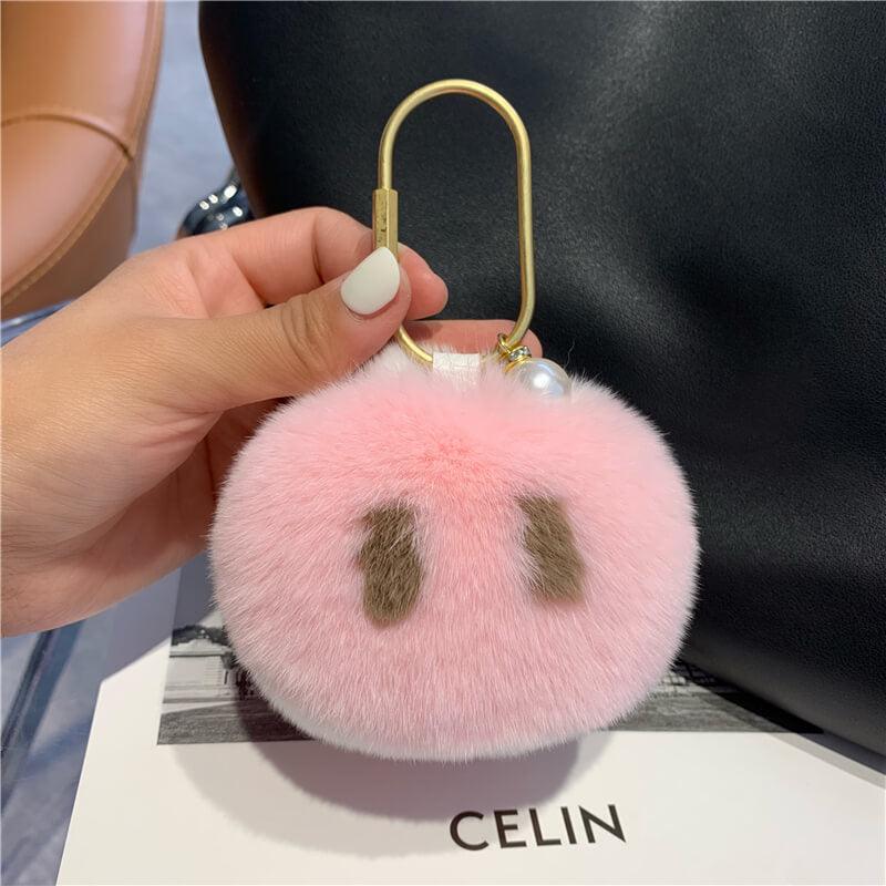 Fluffy Plush Pig Nose Bag Charm, 3.14inch Stuffed Keychain - AOSKID